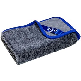 SHSCLY Microfiber Car Wash Towel, Ultra-Absorbent Cloth, Gray with Blue Edge, 1 Piece, 19.7 x 23.6 inches (50 x 60 cm)