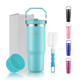 SUVIRAVacuum Insulated Stainless Steel Tumbler with Straw & Flip Lid, BPA-Free,Leakproof Keeps Drinks Hot for12 Hours, Cold for 24 Hours Perfect for Travel Car, Home,Office Use. (Sky Blue, 30 Oz)