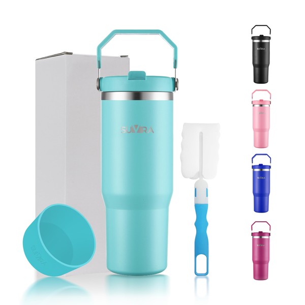 SUVIRAVacuum Insulated Stainless Steel Tumbler with Straw & Flip Lid,
