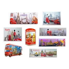 Set of 8 Stylish London England Famous Icons Acrylic Foil Fridge Magnets