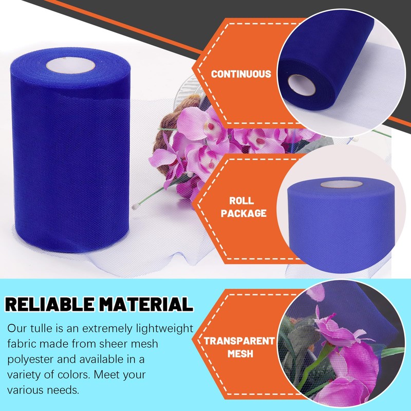 Tanstic 1Pcs Royal Blue Tulle Fabric Roll, 6 Inch x