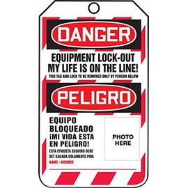 Accuform Lockout Tags, Pack of 5, Bilingual Danger Equipment Lock-Out My Life is on The Line, US Made OSHA Compliant Tags, Tear & Water Resistant PF-Cardstock, 5.75"x 3.25", TSP107CTM