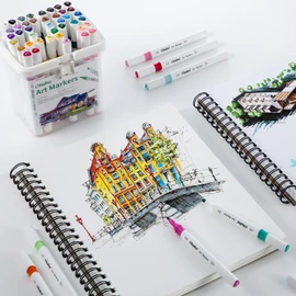 Ohuhu Colouring Pens 48 Colours, Graffiti Pens Markers Set for Architectural Design Double Tipped Alcohol Markers Chisel & Bullet Alcohol-Based Art Marker for Artists (Illustration Tone)
