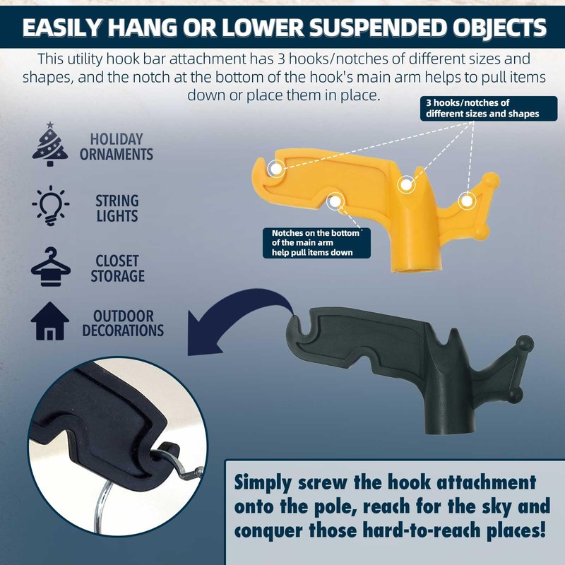 TonGass (2-Pack Multi-Purpose Plastic Utility Hook Attachment for Poles-Screw-On Hook