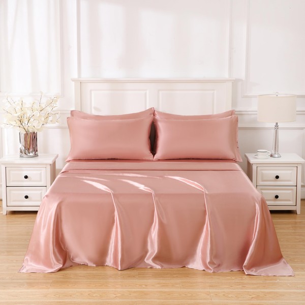 Sleeplite 4 Piece Luxury Satin Bed Sheets Set with Pillowcases