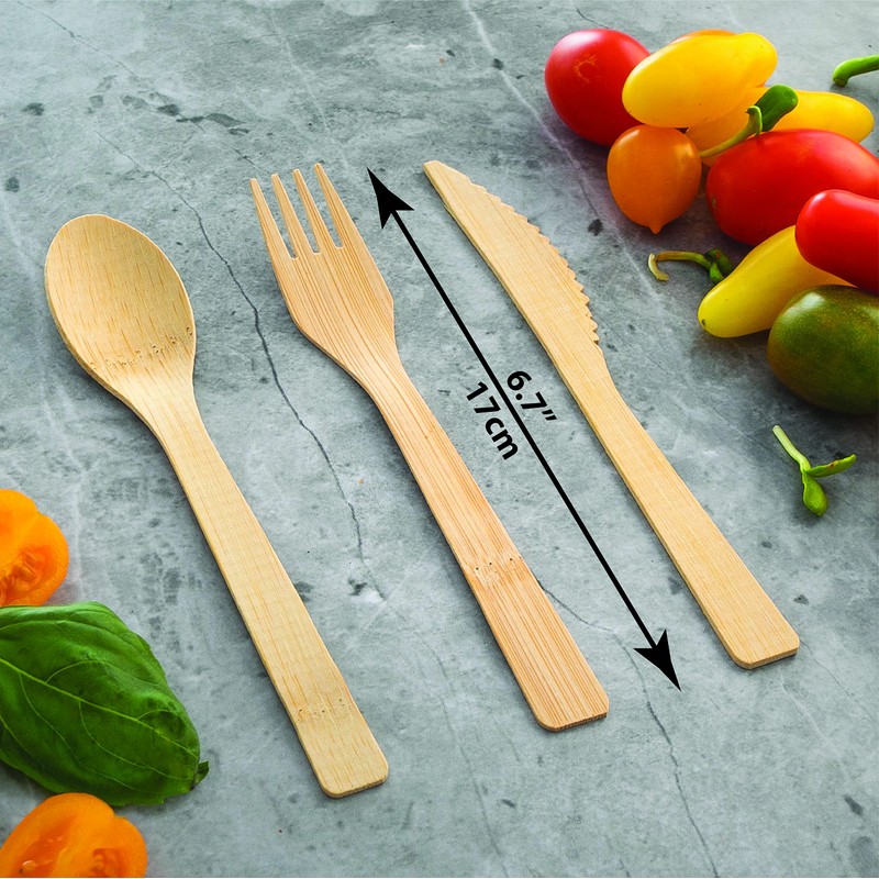 2ZEBRAZ Bamboo Cutlery Set – 100 Disposable Utensils (50 Forks,