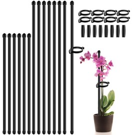 Plant Stakes 17inch &11inch SupKing Adjustable Length Plant Support Stake 16Pcs Black Orchid Stick with Clips for Indoor Outdoor,Garden Pole for Potted Tomato Amaryllis Vegetables with 20 Ties
