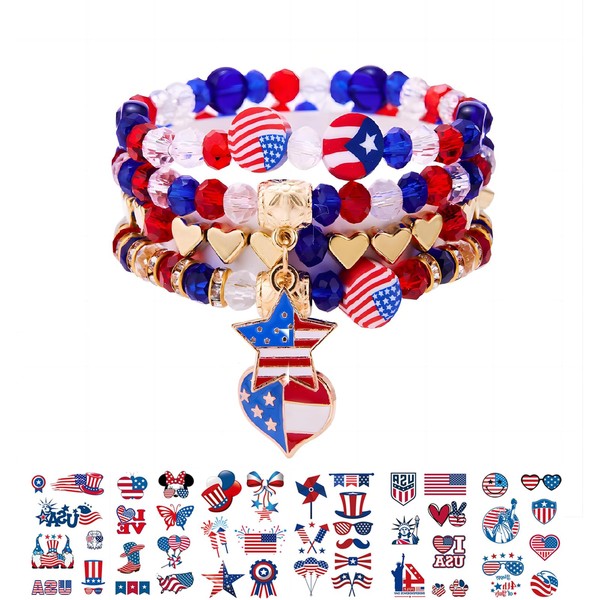 4th Of July Bracelets For Women, Red White And Blue