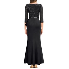 MISSMAY Women's Elegant Sequin V-Neck Evening Party Mermaid Long Dress (X-Large, Black)