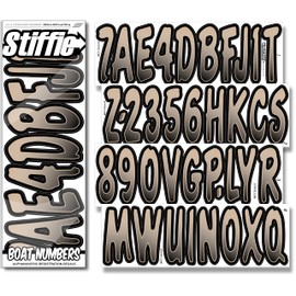 STIFFIE Waveline Tan/Black 3 Inch Alpha Numeric Registration Identification Numbers Letters Stickers Decals for Marine Boats & Personal Watercraft Jet Ski Sea-Doo