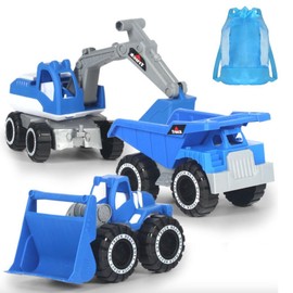 PALTIA Excavator Bulldozer, Toy, Working Car, Sand Play Set, Dump Truck, Backpack, Sandbox (Blue)