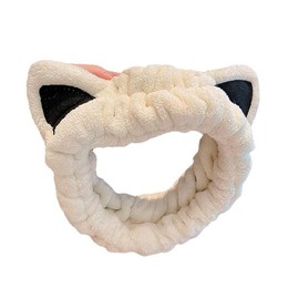 2-piece cute cat SPA headband for face washing, makeup and skincare, animal headband suitable for ladies and girls fashion gift soft coral fleece facial cleanser hair accessories (Khaki +Beige, One size)