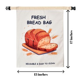 NEPHTA - Reusable bread bag, 2 pack, cotton, BPA fee, TPU inner bag double layer, freezer safe, washable, 17 * 13 inch XL Bread Bag for Homemade Bread, Storage, Gift for Mom and bakers