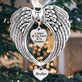 Yueshop Christmas Memorial Ornaments Angel Wings Christmas Memorial Loved One Wing Charm "a Piece of My Heart Is In Heaven"Hanging Pendents for Home Decor Gifts