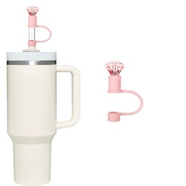 Diamond Straw Cover Silicone Reusable Straw Topper Shining Colorful Straw Caps 10mm/0.4In Straw Lids Protectors for 30/40 OZ Tumbler Cups Accessories (Pink)