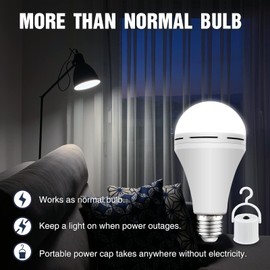 Neporal LITE Emergency Rechargeable Light Bulbs A19, Light Up to 48 hrs, Battery Operated Light Bulb, 5000K E26 LED Bulb, Emergency Lights for Home Power Failure (Daylight-4PK, 15, Watts)