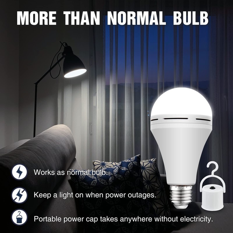Neporal LITE Emergency Rechargeable Light Bulbs A19, Light Up to