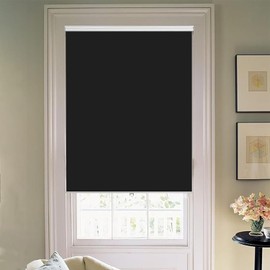 Joydeco 100% Blackout Roller Shades for Windows, 28 Inch Cordless Window Shades, Black Window Shades Sun Protection for Bedroom Office (Black, 28"x75")