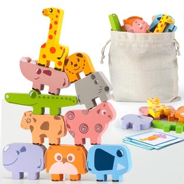 Montessori Toys for 2 3 4 Year Old Boys & Girls, Wooden Animal Stacking Blocks for Toddlers 1-3 – Building Blocks Game Stacking & Sorting Toys Ages 2-4 Toddler Birthday Gifts