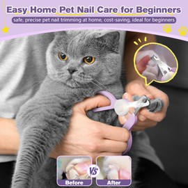 Euqvunn Cat Nail Clippers, Professional Cat Claw Clipper with Dual-Blade, Removable LED Lighting, Suitable for Kittens, Rabbits, Guinea Pigs, Birds, Puppies, Medium and Small Animals（Pink White）