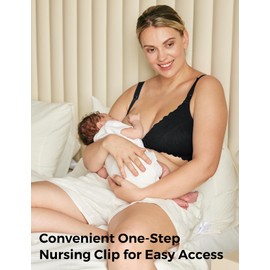 Momcozy Lace Nursing Bra, Wirefree Padded Nursing Bras for Breastfeeding, V Neck Maternity Bra for Pregnancy, Soft Lace Black