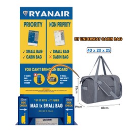 for Ryanair Airlines Underseat Cabin Bag 40 x 20 x 25, Foldable Travel Bag, Travel Bag, Carry-on with Wet Compartment for Overnight Stays, for Men and Women, 20L, gray