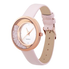 crystal blue Women's Watch Gemstone Jewellery Lapslazulli Amber Rose Quartz Analogue Quartz, pink, Strap.