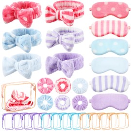 Kajaia 48 Pcs Sleepover Party Supplies for Women Slumber Party Supplies for Girls Spa Favor Headband Eye Mask Hair Scrunchies Toiletry Bag(Motley,fresh)(Macaron,Sweet)