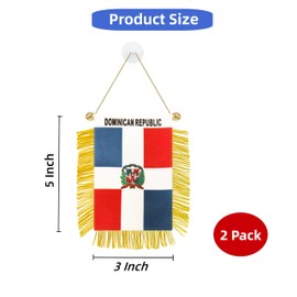 Rotenl 2 Pack Dominica Republic Window Small Mini Hanging Flag, 3 X 5 Inch Dominican Republic Car Flag Banner with Golden Fringy Tassel and Suction Cup, Wall, Door and Rearview Mirror Decor (Dominica)