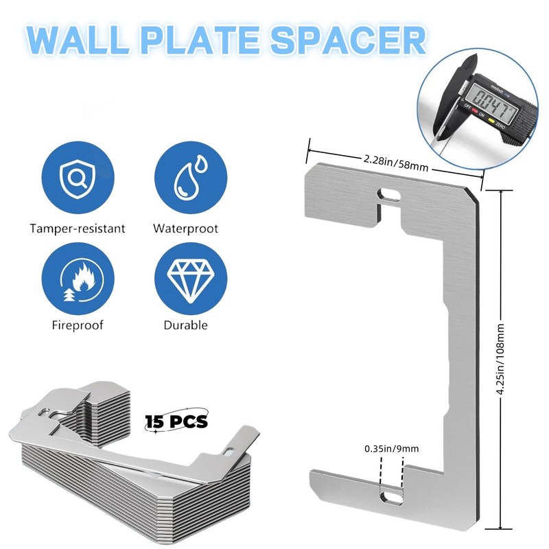 yikinb 15 PCS Wall Plate Spacer,Durable Flush Fit Device Leveling