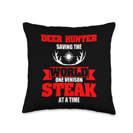 Deer Hunter Saving World One Venison Steak at Time Deer Hunting Bow Hunter Wild Animal Shooting Season Sport Throw Pillow, 16x16, Multicolor