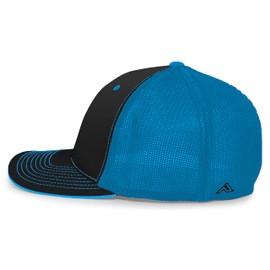 Pacific Headwear Trucker Pacflex Cap, Black/Neon Blue/Black, Large