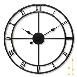 ANDY STAR Large Wall Clocks for Living Room Decor, 24" Big Metal Silent Clocks Battery Operated，Modern Oversized Black Round Wall Clock, Non-Ticking,Roman Numerals Vintage Industrial Decorative