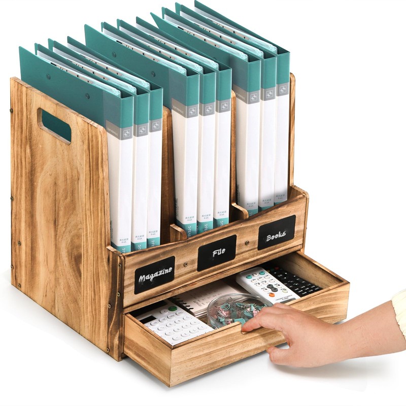 Eorbow Wooden Desk File Organizer, Desktop Document Folder Holder with