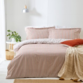 Yard Hebden Mélange Stripe Cotton Duvet Set – Ultra Soft Reversible Striped Bedding (Pecan – Single)
