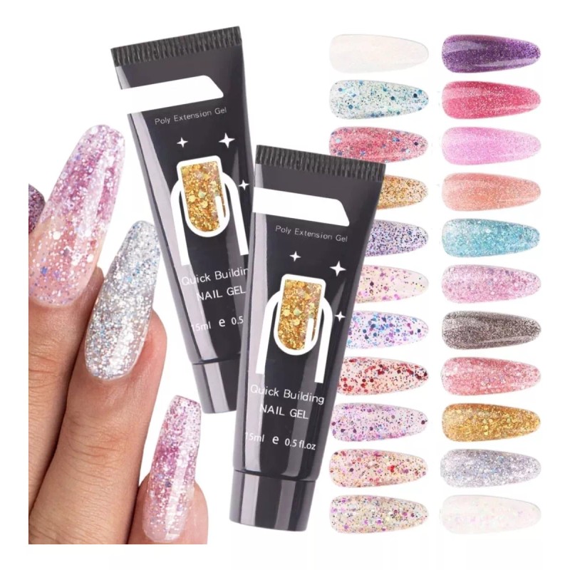 Veraly Polygel Acrigel Decoración Uñas Glitter Manicure Nails 10pz