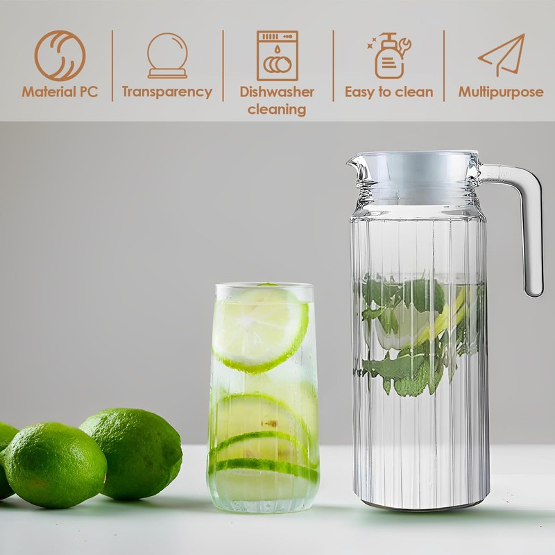 2 Pack Water Jar for Fridge, 1.1L Plastic Pitcher with