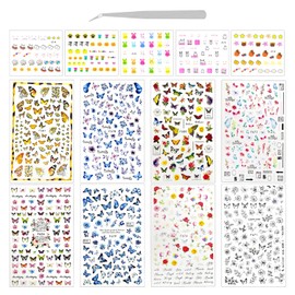 8 Stücke Blumenschmetterling Nagelflecken, 5 Stück Leuchtende Nagelflecken Und 1 Stück Pinzetten, Nagelkunstdekorationen, 3D -Wasserdichte Nagelflecken, Nagelkunstwerkzeuge.