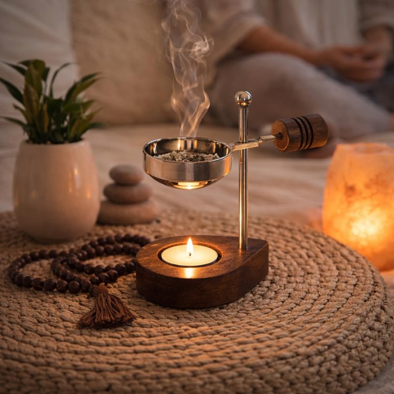 NKlaus Adjustable Incense Burner with Wooden Handle Incense Stand Esoteric