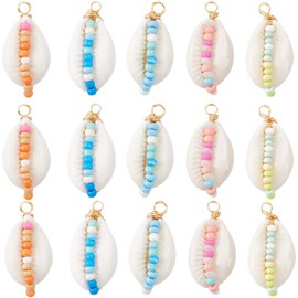 SUNNYCLUE 1 Box 30Pcs Seashell Charm Seashell Charms Bulk Natural Cowrie Shell with Glass Seed Beads Summer Ocean Themed Hawaii Charm for Jewelry Making Charms Supplies DIY Necklace Bracelet Earrings