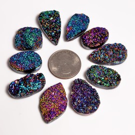 GEMKORA (10 pcs) Titanium Quartz Druzy Mix Gemstones, Home, Office, Living Kitchen, Room Decor, Loose Gems, DIY, Wire Wrapping, Reiki, Wikka, Healing Crystals, Bulk Deal 20-35 MM