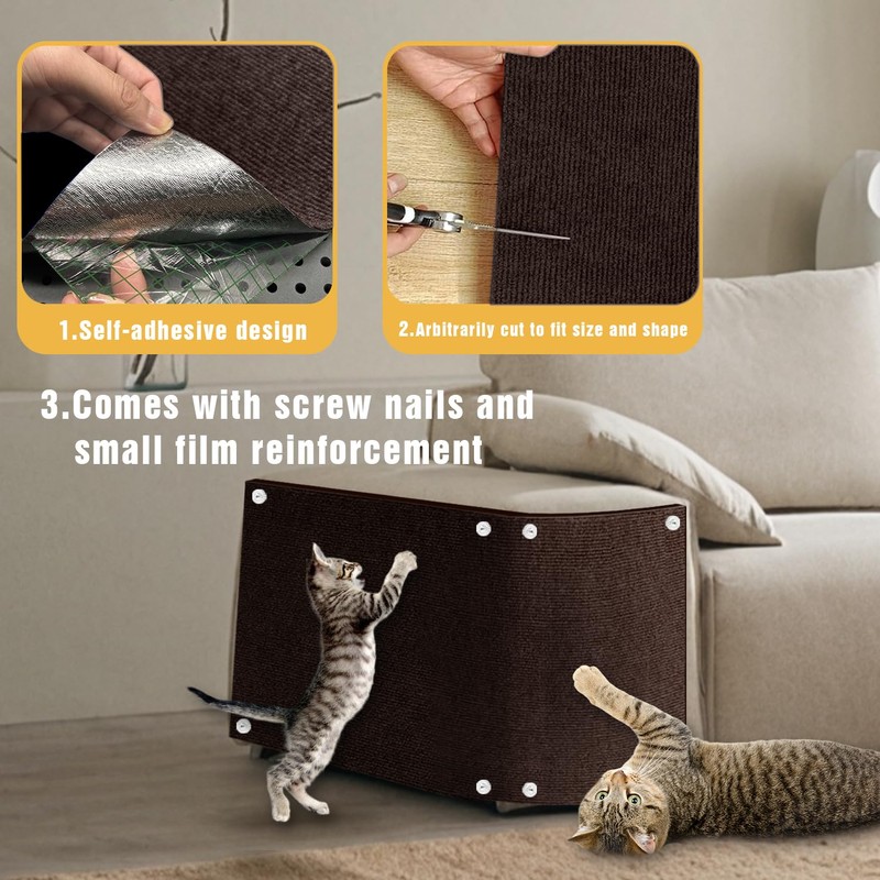 Cat Scratch Mat, 3PCS 39.4"x11.9" DIY Trimmable Self-Adhesive Cats Scratching