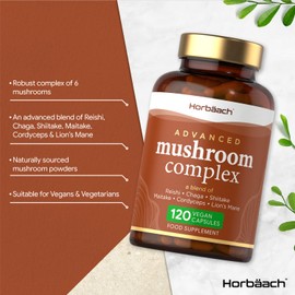 Mushroom Complex 8 | 1200mg | Lions Mane, Chaga, Cordyceps, Reishi, Shiitake, Maitake, Shaggy Mane & Oyster | High Strength Mushroom Supplement | 120 Powder Capsules | Vegan | by Horbaach