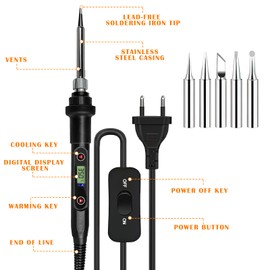 Soldering Iron Set, 13-in-1 Soldering Tips, 80 W, LCD, Adjustable Temperature, 180-500 °C, Soldering Iron, Electric Soldering Iron, Soldering Set, 5 Interchangeable Tips for Soldering for Electrical