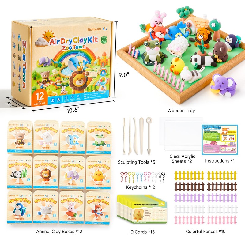 Shuttle Art Air Dry Clay for Kids - Zoo Town,