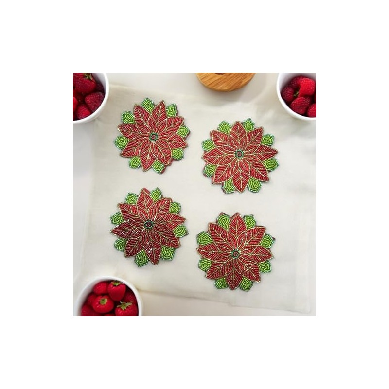 Flower Christmas Beaded Coaster Inches Set of 4