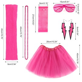 M MUNCASO 80s Fancy Dress Costume, 1980s Fancy Party Costume Set Adult Tutu Skirt with Leg Warmers Fishnet Gloves Neon Necklaces Bead Lighting Earrings Sunglasses for 80s Retro Party