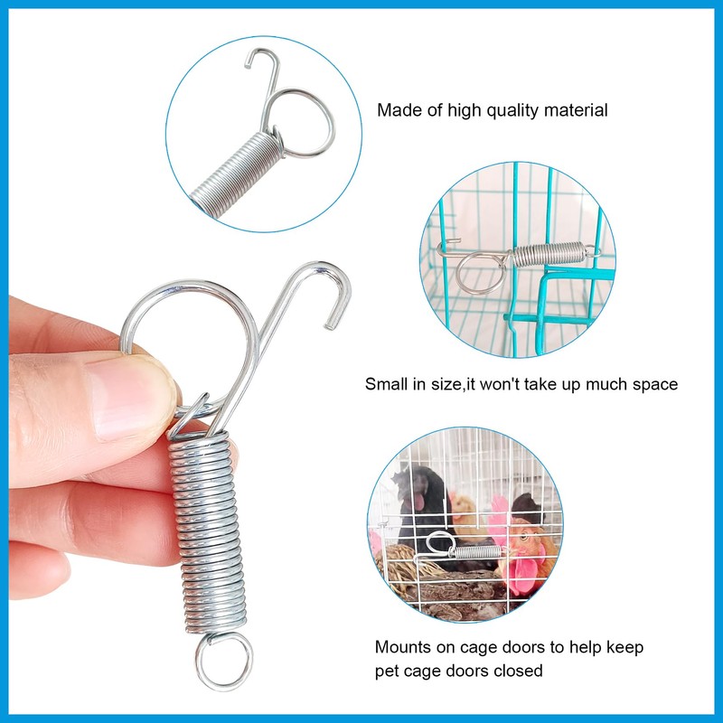 Escape-Proof Cage Door Spring Latches - One-Handed Metal Lock Clips