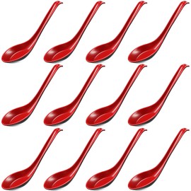 12 Pcs Asian Soup Spoons Hook Soba Noodle Ramen Spoon Chinese Won Ton Soup Asian tableware for Home Kitchen Restaurant