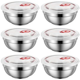 Ceiteo 28 Oz Stainless Steel Large Bowls Set of 6, Metal Double-walled Insulated Noodle Soup Bowls with Lids for Adult, Dishwasher Safe and Unbreakable
